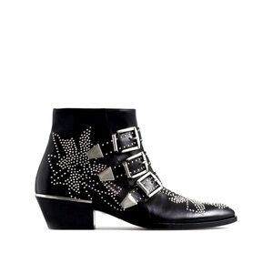 Black Studded Leather Ankle Boots – Size 39